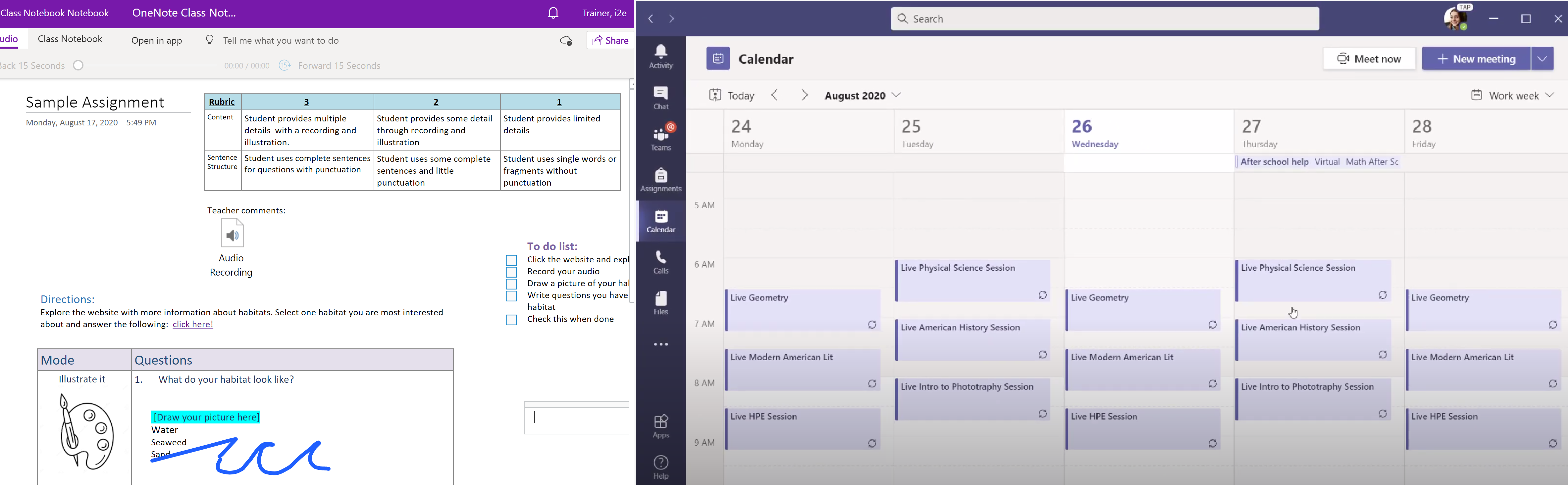 OneNote and Teams view