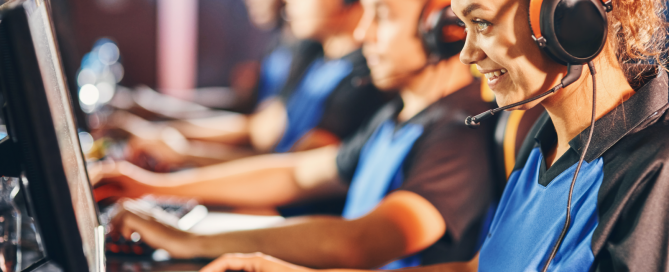 Gaming women wearing a headset